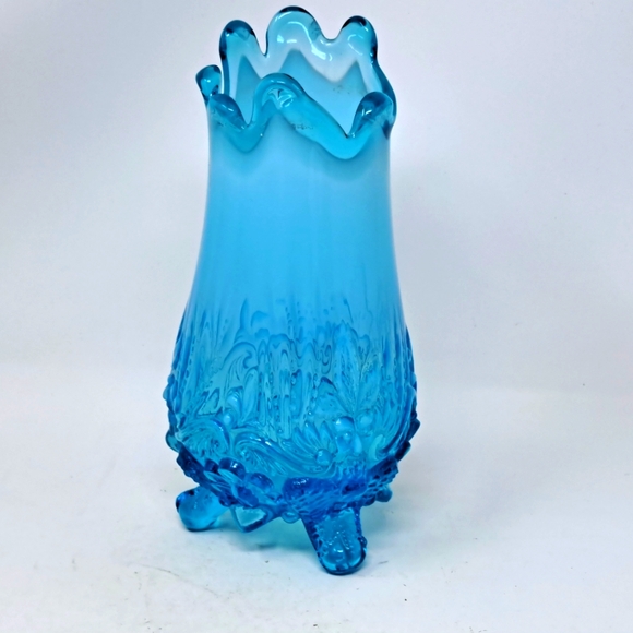 Antique Sowerby Opalescent Blue Piasa Bird Footed Glass Vase - Picture 2 of 6